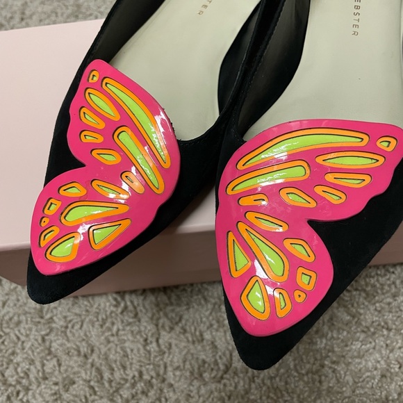 Sophia Webster Black and Pink Butterfly Pointed-Toe Flats - Picture 5 of 8